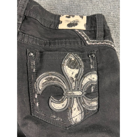 Miss Me Denim - Miss Me Los Angeles Jeans Womens 32 Black Fleur-De-Lis Embellish Skinny Y2K